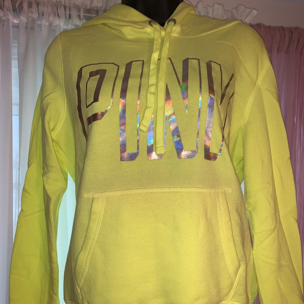 NWOT VS PINK S Yellow  hoodie, Iridescent Logo